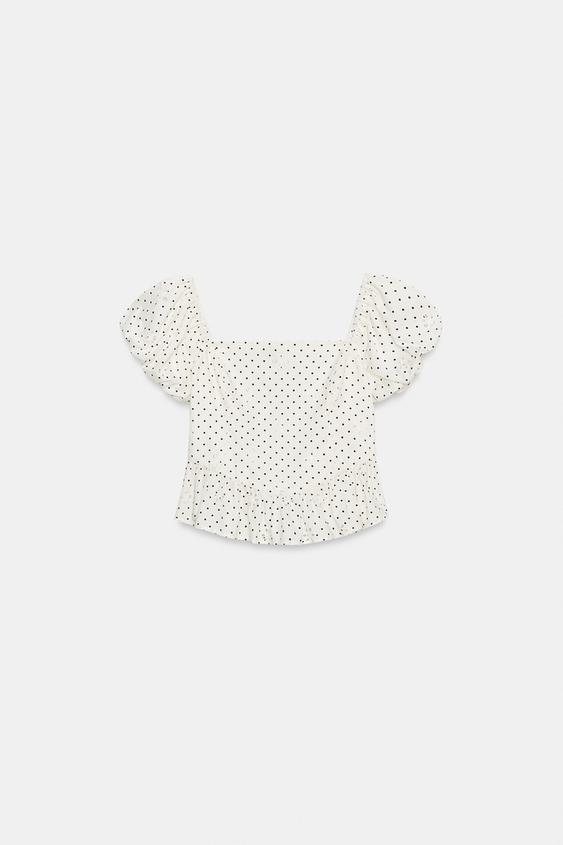 Top imprimé à broderies ajourées
