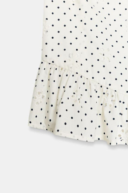 Top imprimé à broderies ajourées