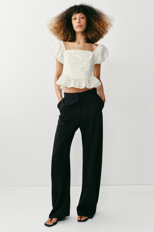 Top imprimé à broderies ajourées