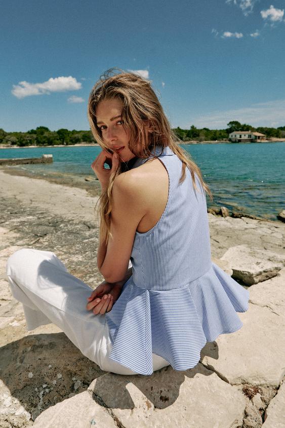 Chemise dos-nu à rayures peplum