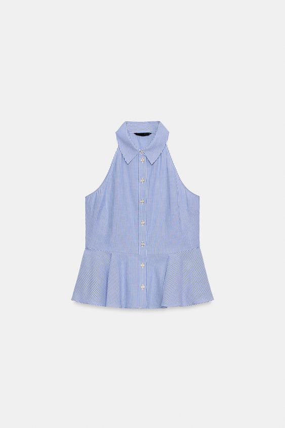Chemise dos-nu à rayures peplum