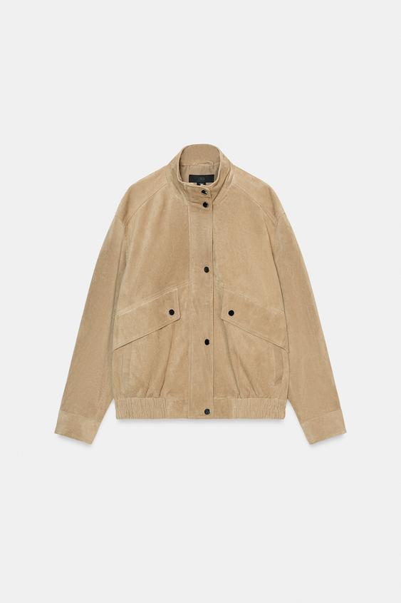Blouson 100 % cuir suédé à col montant