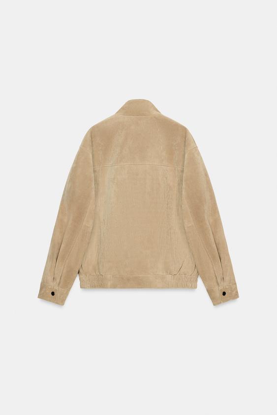 Blouson 100 % cuir suédé à col montant
