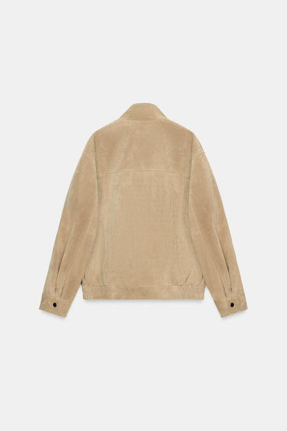 Blouson 100 % cuir suédé à col montant