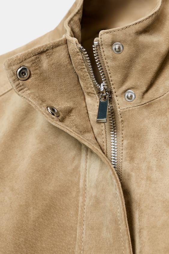 Blouson 100 % cuir suédé à col montant