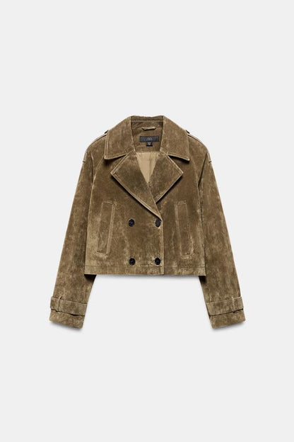 Trench court croisé 100 % cuir