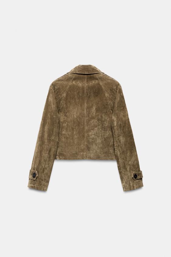 Trench court croisé 100 % cuir