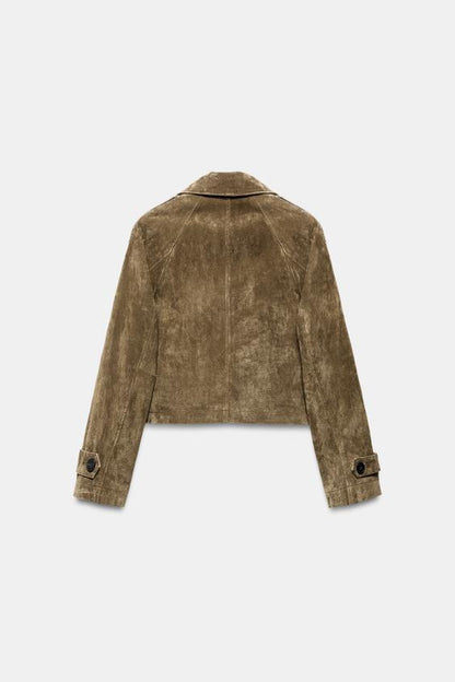 Trench court croisé 100 % cuir