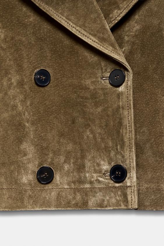 Trench court croisé 100 % cuir