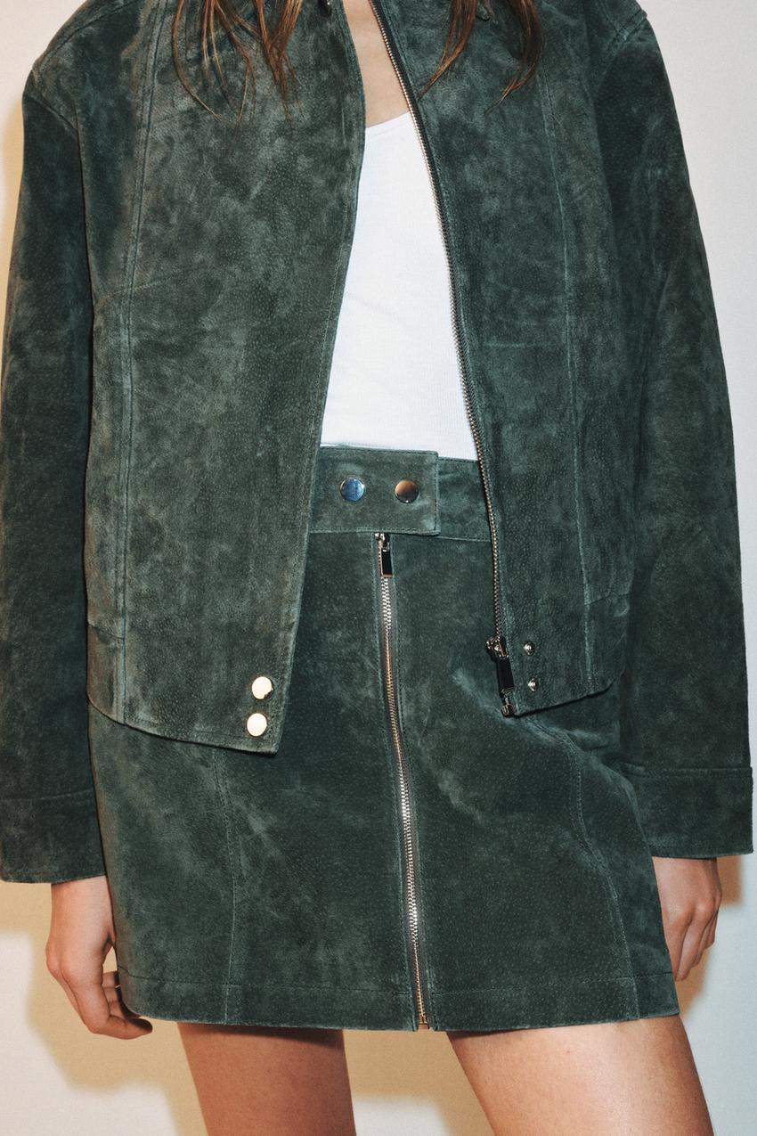 Jupe mini 100 % cuir suédé