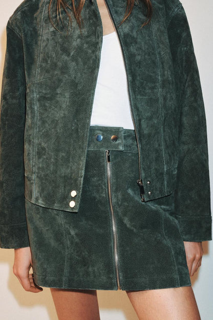 Jupe mini 100 % cuir suédé