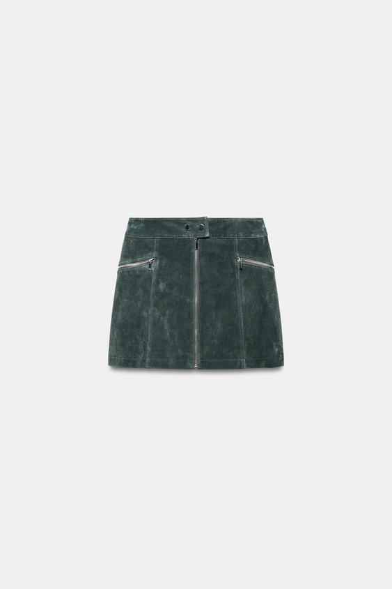 Jupe mini 100 % cuir suédé
