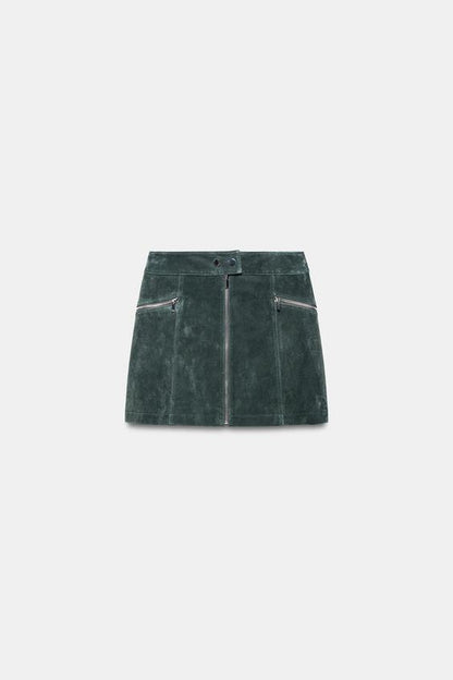 Jupe mini 100 % cuir suédé