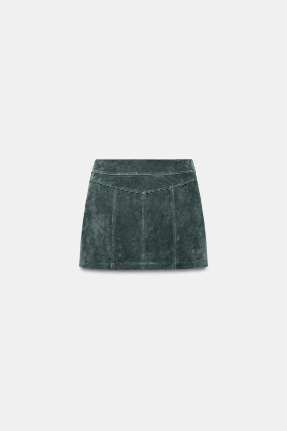 Jupe mini 100 % cuir suédé