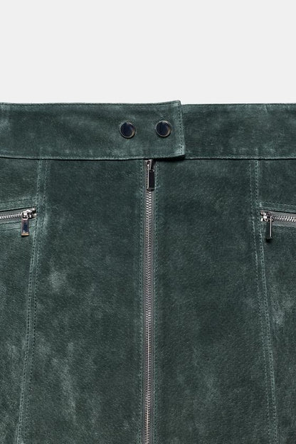 Jupe mini 100 % cuir suédé