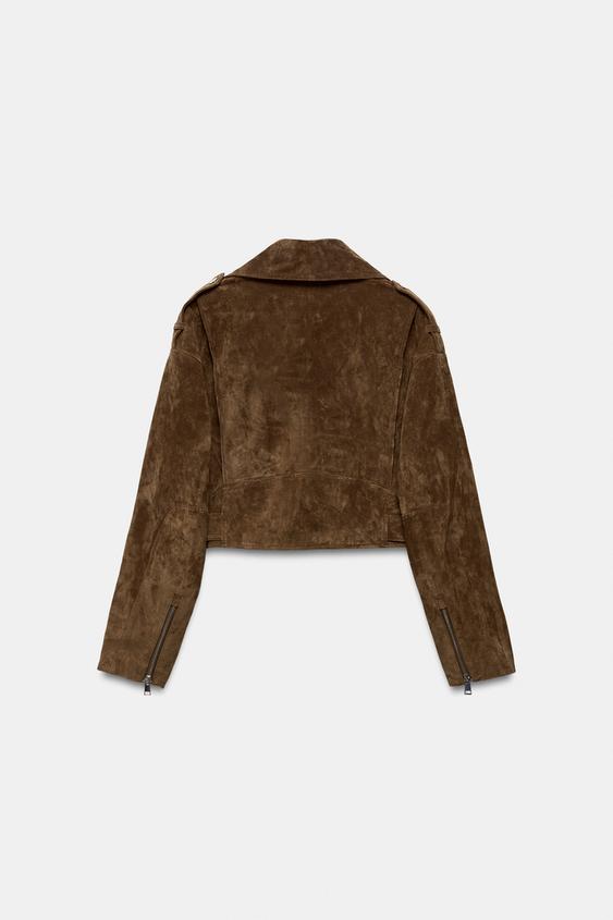 Blouson court 100 % cuir suédé avec ceinture
