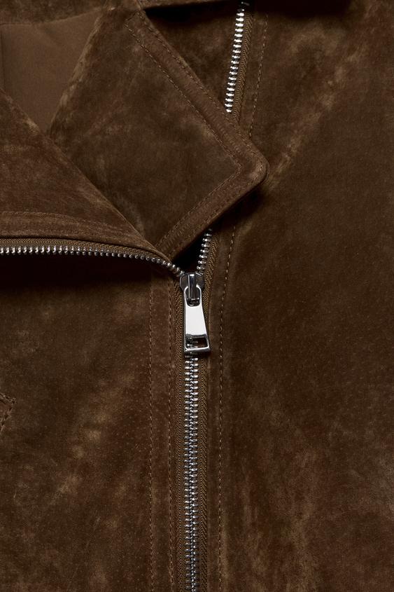Blouson court 100 % cuir suédé avec ceinture