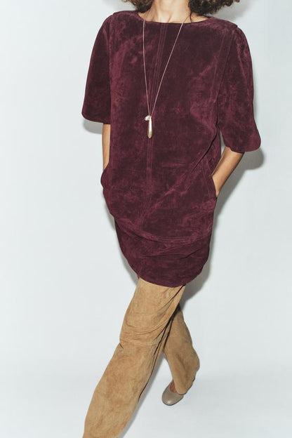 Robe courte 100 % cuir suédé