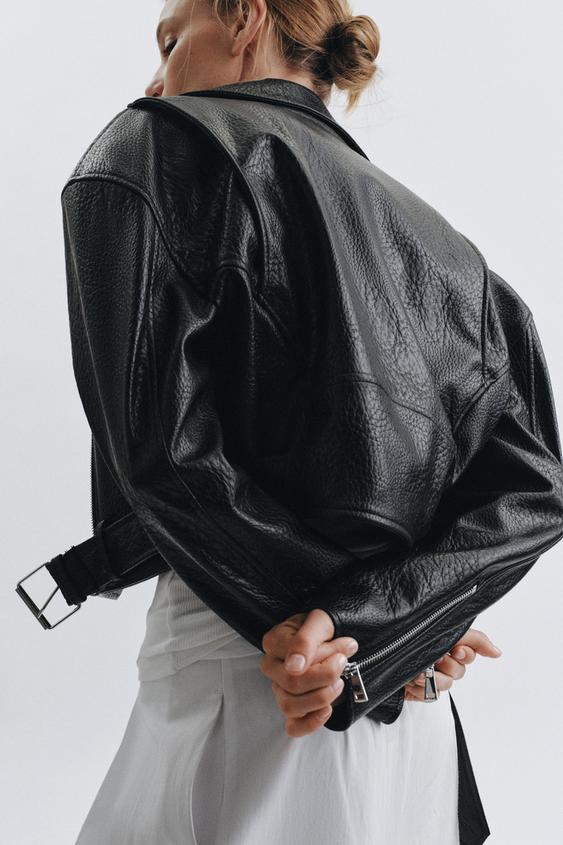 Blouson biker à épaulettes effet cuir