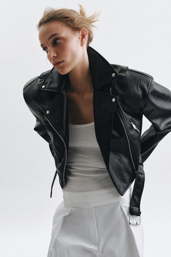 Blouson biker à épaulettes effet cuir