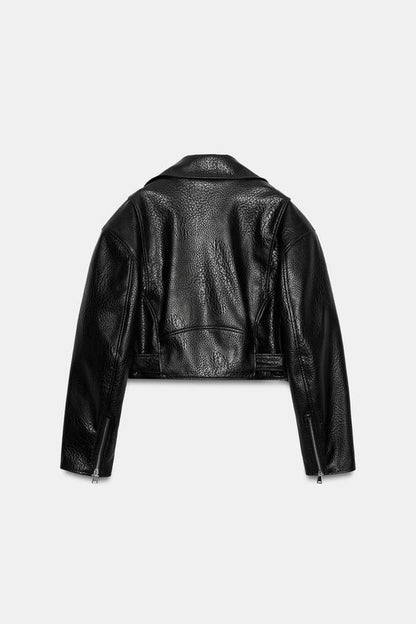 Blouson biker à épaulettes effet cuir