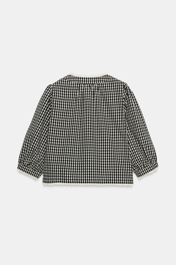 Veste à carreaux vichy contrastée au crochet