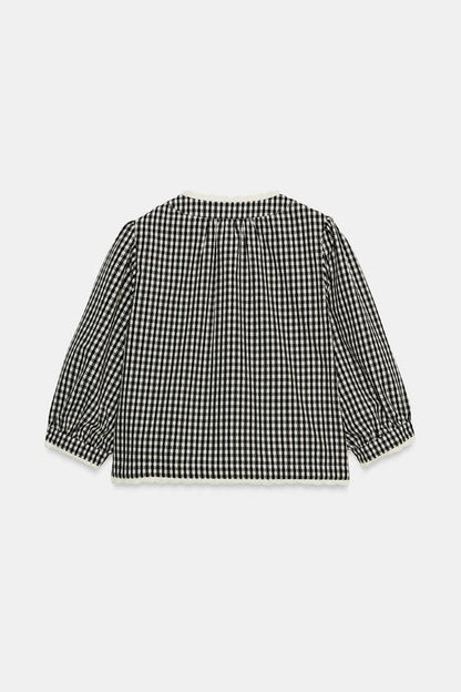 Veste à carreaux vichy contrastée au crochet