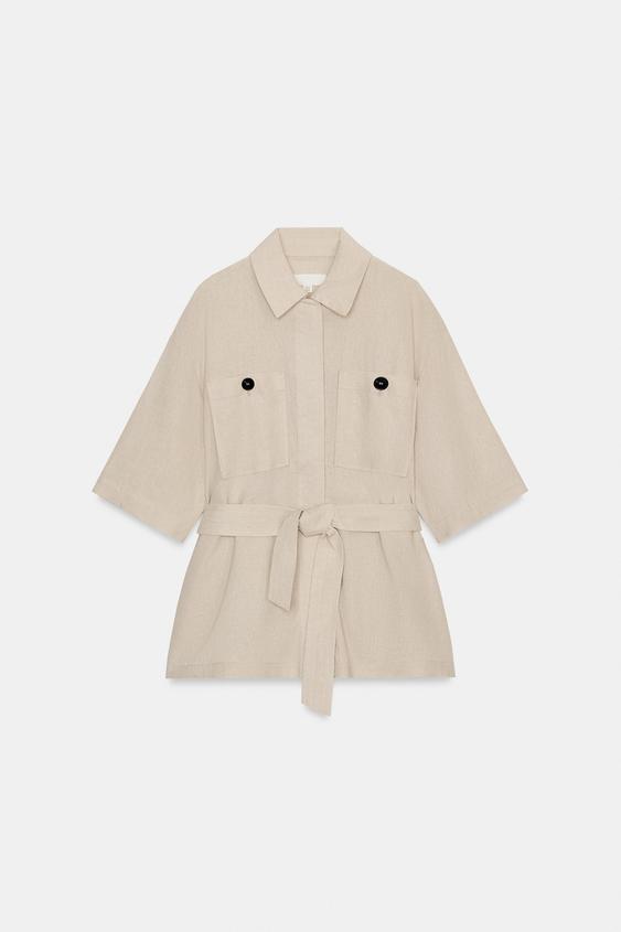 Veste safari en lin avec ceinture