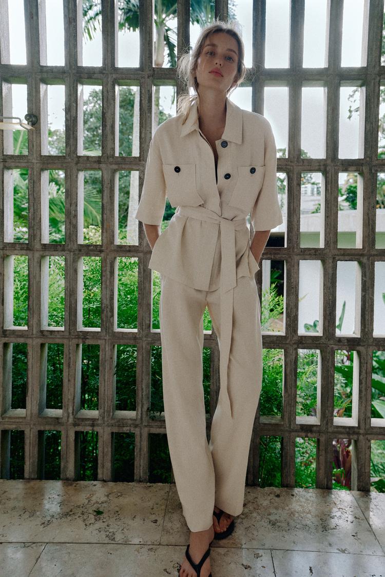 Veste safari en lin avec ceinture