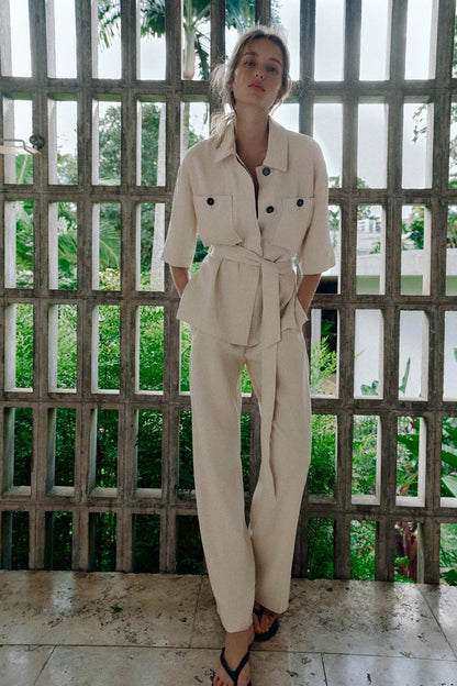 Veste safari en lin avec ceinture