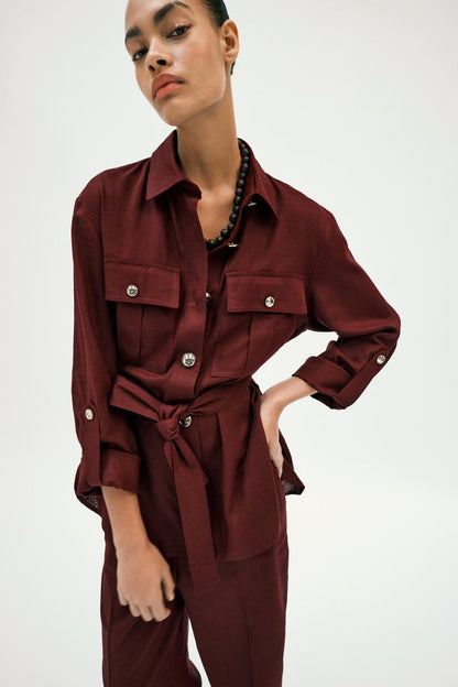 Veste safari en lin avec ceinture