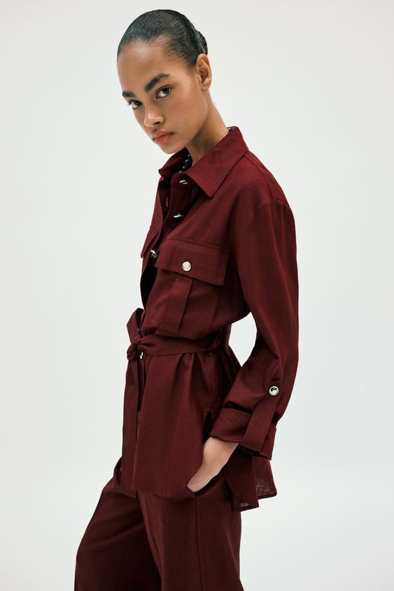 Veste safari en lin avec ceinture