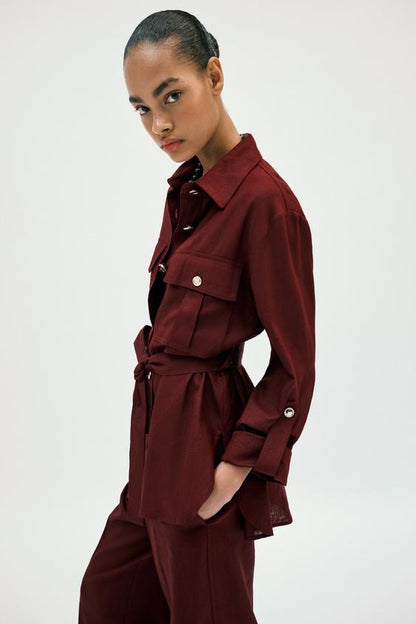 Veste safari en lin avec ceinture