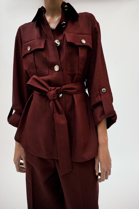Veste safari en lin avec ceinture