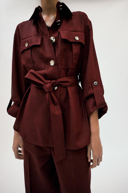 Veste safari en lin avec ceinture