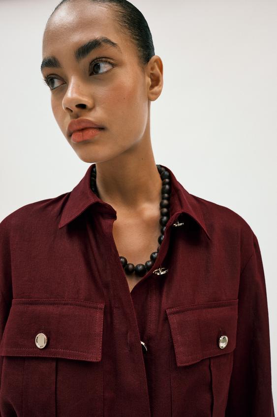 Veste safari en lin avec ceinture