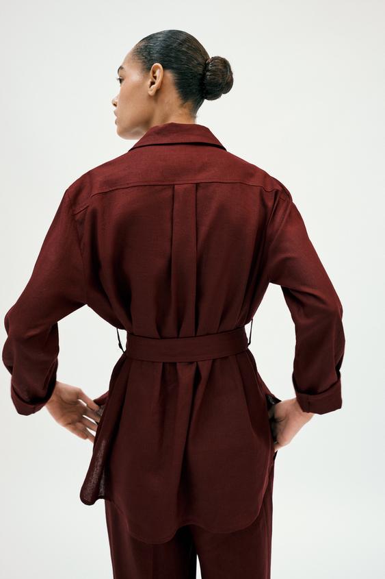 Veste safari en lin avec ceinture