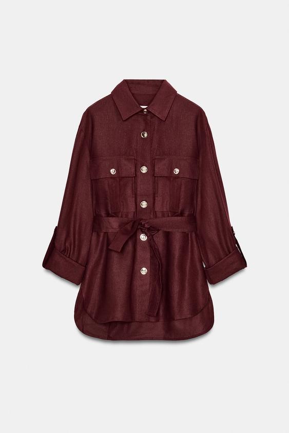 Veste safari en lin avec ceinture