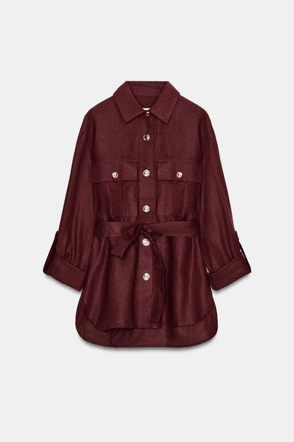 Veste safari en lin avec ceinture