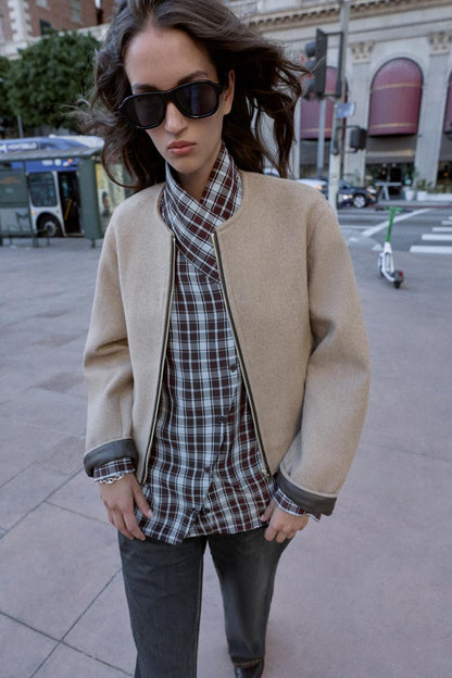 Veste bomber à finitions effet cuir