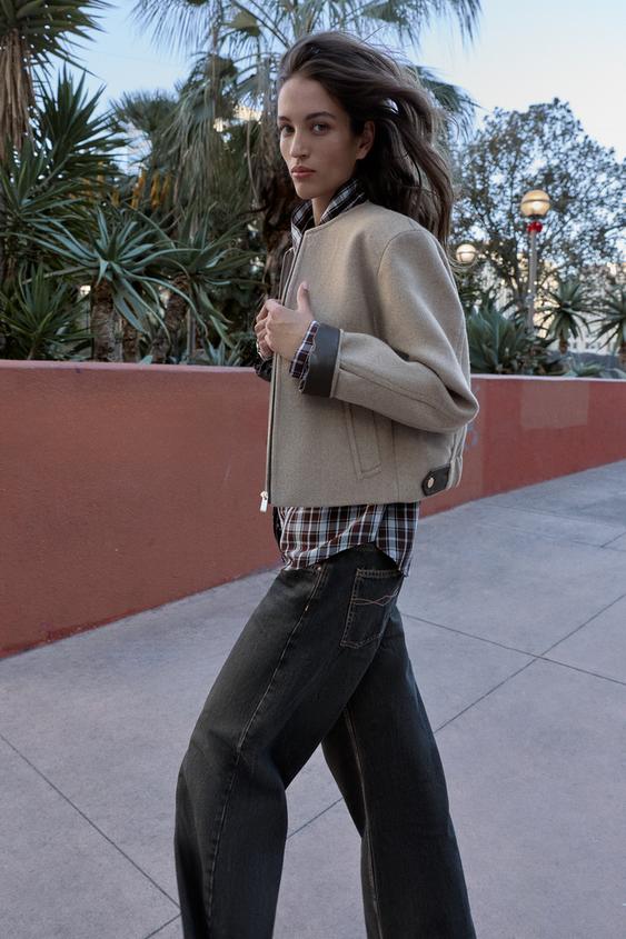 Veste bomber à finitions effet cuir