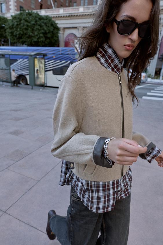 Veste bomber à finitions effet cuir