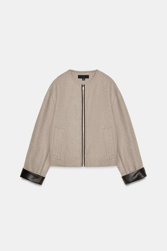 Veste bomber à finitions effet cuir