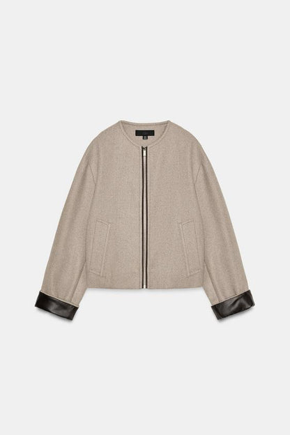 Veste bomber à finitions effet cuir