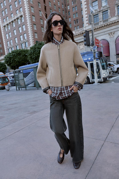Veste bomber à finitions effet cuir