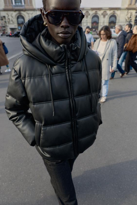 Anorak matelassé effet cuir déperlant coupe-vent