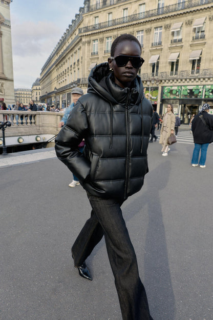Anorak matelassé effet cuir déperlant coupe-vent