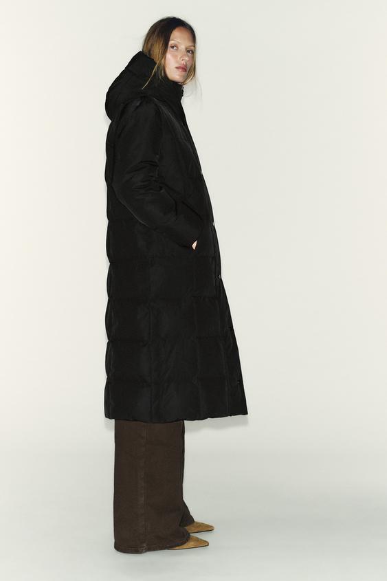 Anorak long matelassé 70 % duvet, 30 % plumes, à capuche, déperlant et coupe-vent