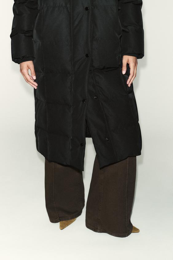 Anorak long matelassé 70 % duvet, 30 % plumes, à capuche, déperlant et coupe-vent