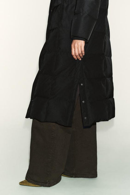 Anorak long matelassé 70 % duvet, 30 % plumes, à capuche, déperlant et coupe-vent
